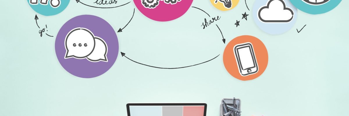 Aerial view of woman working on social media