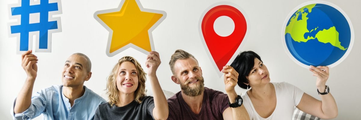 People holding an social media icon